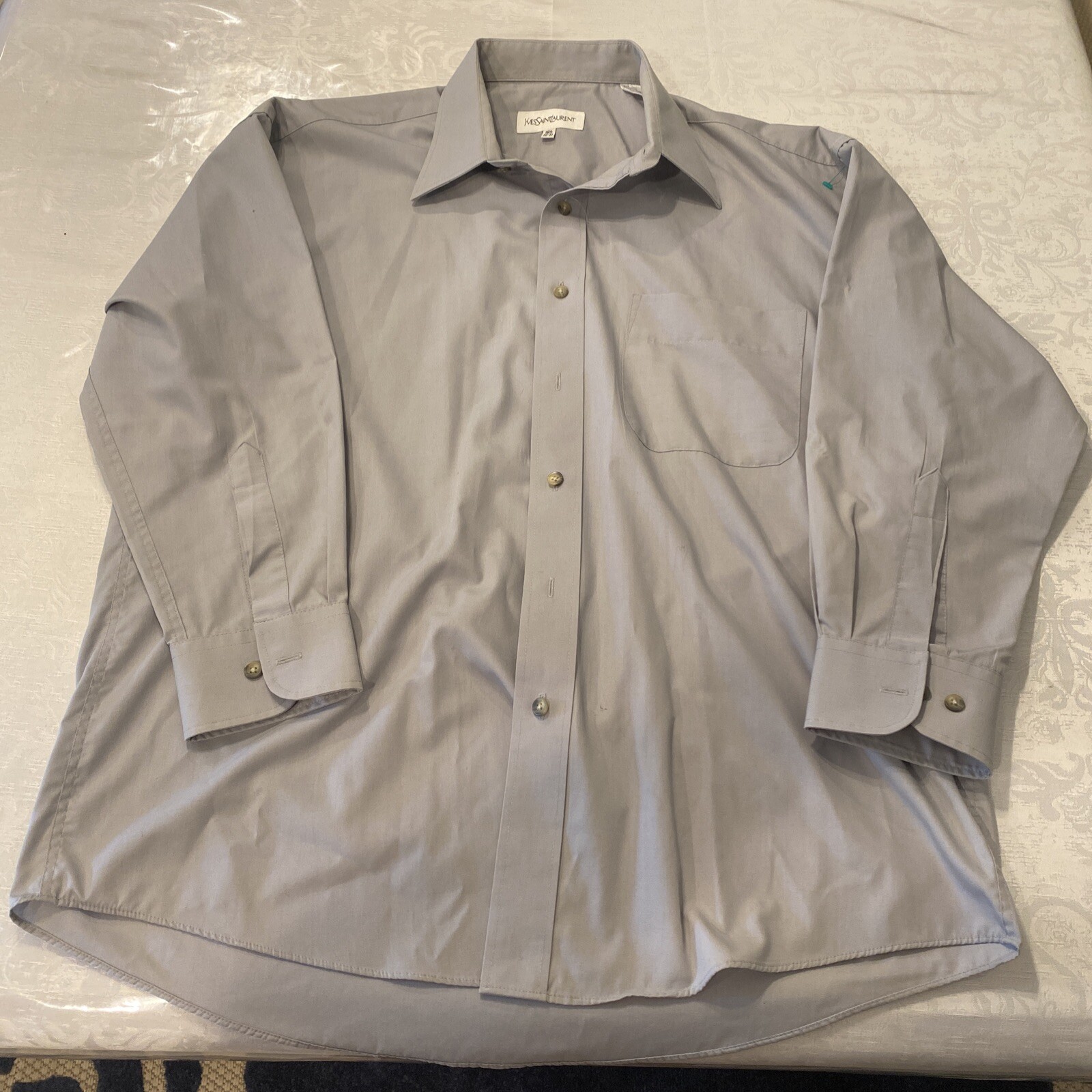 Camicia Abito Chambray Yves Saint Laurent Blu Oxford Cotone Italia Tg 30 31 Large