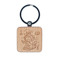Studious Witch Reading Books with Cat Halloween Engraved Wood Square Keychain