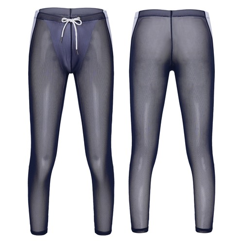 Man Semi See-Through Yoga Stretchy Slim Fit Running Workout Sports Trouser Pants - Picture 84 of 92