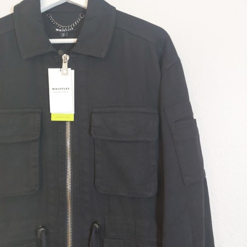 Whistles Cargo Military Jacket Womens UK 10 Black Full Zip Carly Cotton Coat NEW - Picture 4 of 17