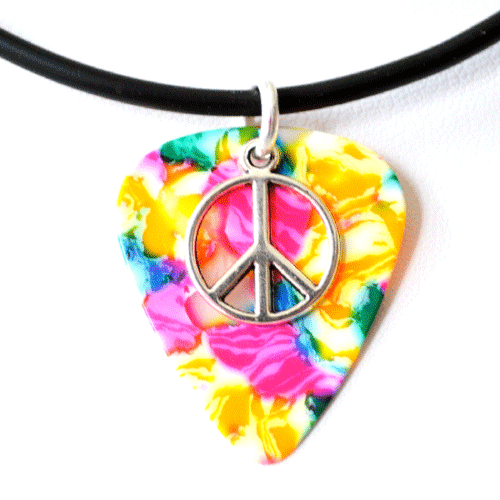 Collana Plettro Chitarra Charm Simbolo Pace -- Vari Colori - Foto 8 di 9