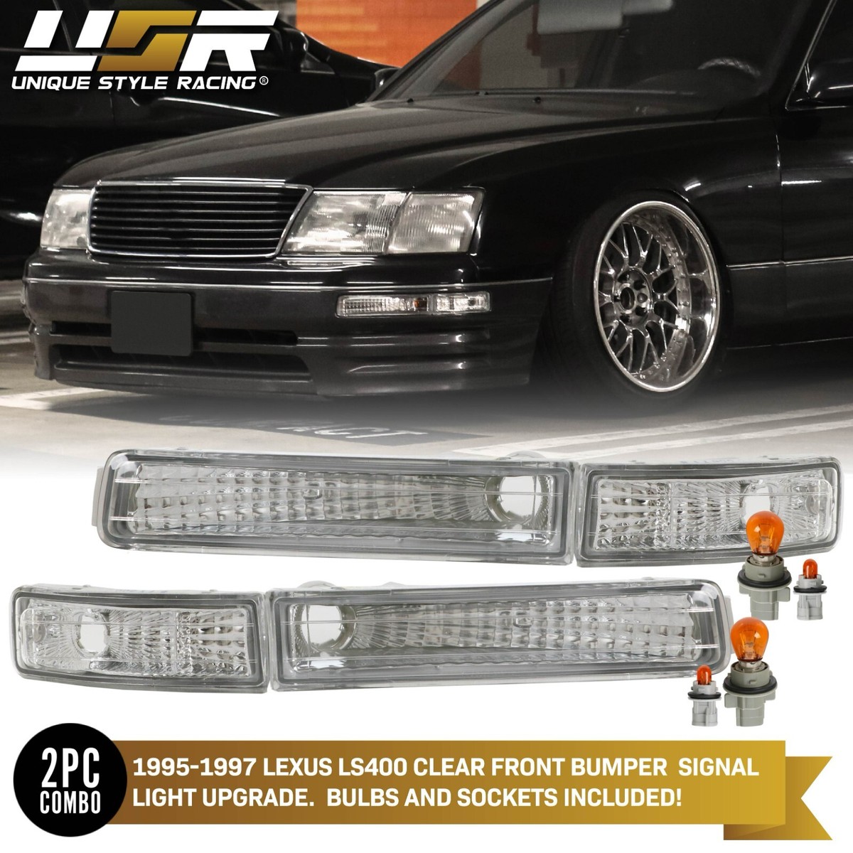 4PCS COMBO Clear Lens Bumper Signal Light For 95-97 Lexus LS400 LS