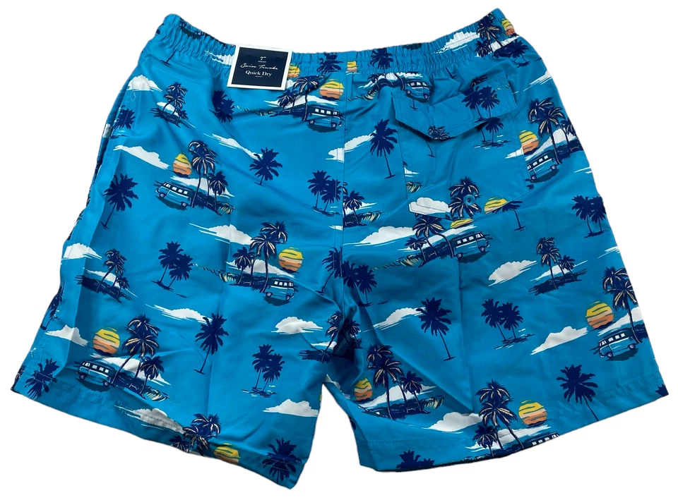 俱乐部房间短裤男式中号蓝色棕榈树露营车 R 网眼衬里游泳新品 — 第 2/4 张图片