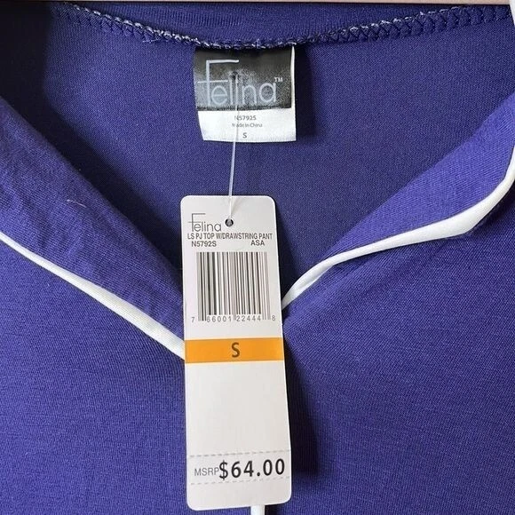 Nuevo con etiquetas Pijama Top Felina Mujer Suave Azul Elastizado Cuello Tubería PEQUEÑO Foto 4 de 4