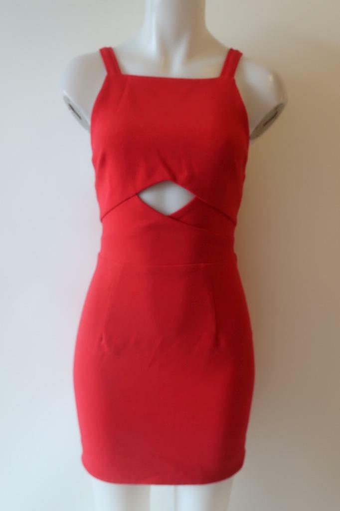 Womens Bec & Bridge Red Sleeveless Keyhole Bodycon Mini Dress 4 *