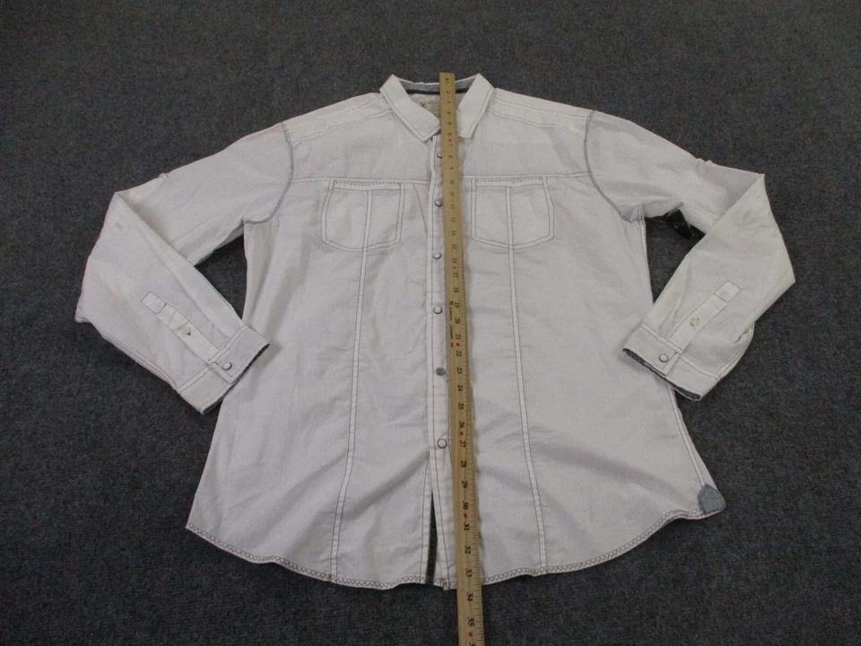 Camisa Marc Ecko Hombres XL Blanca Corte a Rayas Coser Western Pearl Snap Business NUEVA Foto 3 de 4
