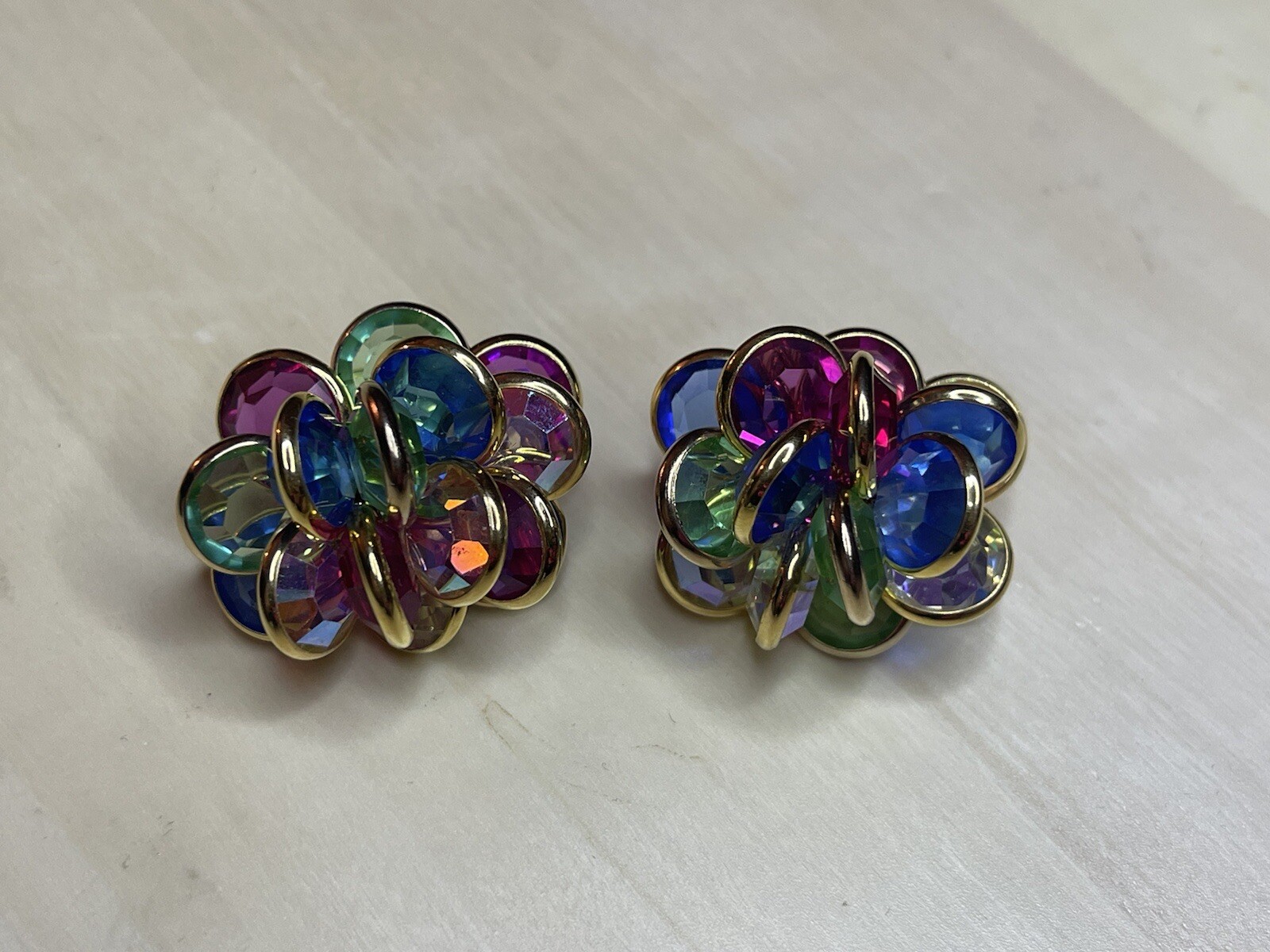 Swarovski Clip Earrings, Multi-colored Crystal Au… - image 6
