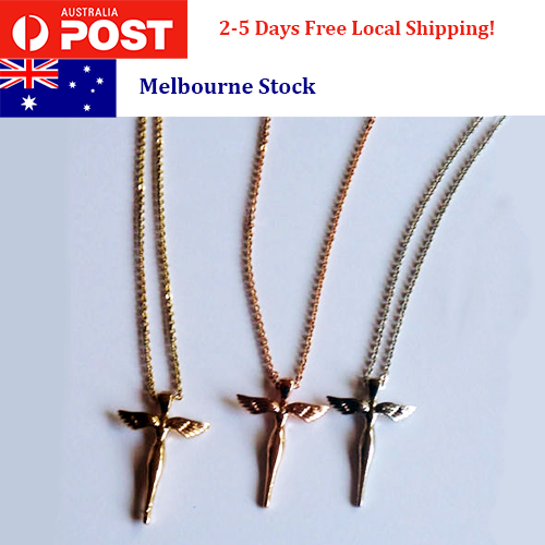 Rose Gold / Silver Wing Cross Pendant Necklace - Picture 1 of 1