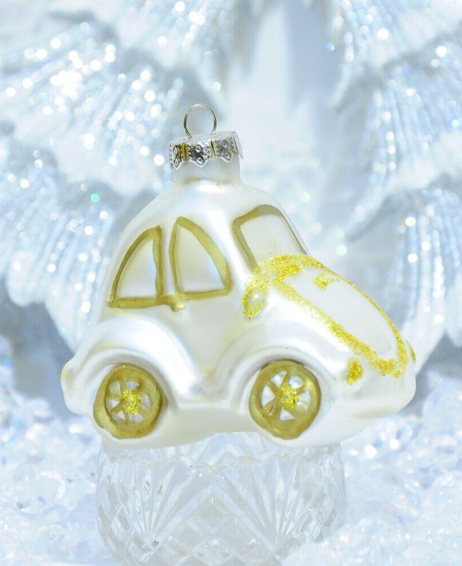 Silver VW Beetle Bug Car Glass Christmas Ornament