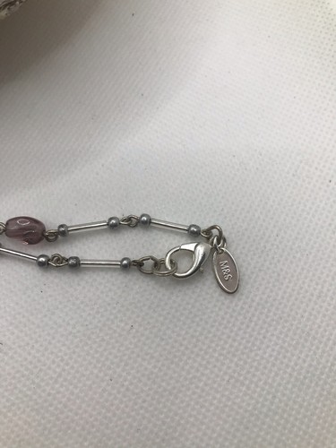 M&S Silver Tone Bar Link Long Length Necklace Purple Acrylic Beads Boho Flapper - Picture 10 of 12