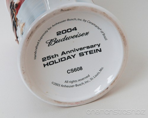 2004 Budweiser Holiday Stein 25th Anniversary Ceramarte Brazil CS608 Clydsedales - Bild 8 von 8