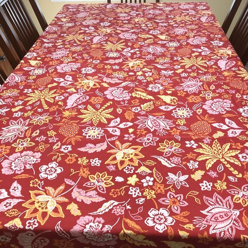 Pottery Barn Tablecloth Red Pink Yellow Paisley Cotton 60 x 92 New w/o Tags FLAW - Picture 2 of 6