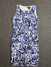 Lauren Ralph Lauren Women's Sheath Dress Size 6 Blue White Floral Sleeveless
