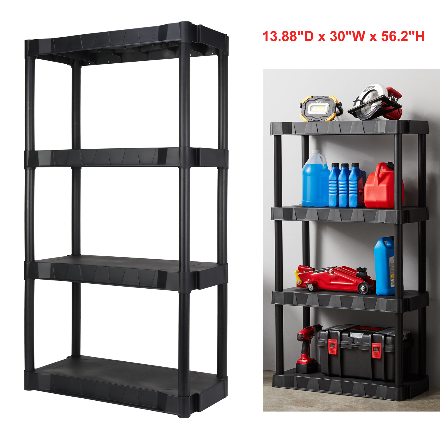 Hyper Tough 13.88"D x 30"W x 56.2"H 4 Shelf Plastic Garage Storage