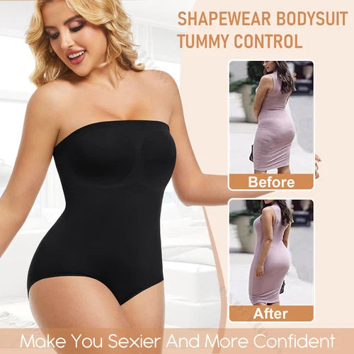 Body donna modellante a compressione senza spalline modellante controllo pancia tubetop - Foto 5 di 42