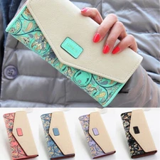US Women's Long Clutch Trifold Card Holder Purse Floral Envelope Leather Wallet