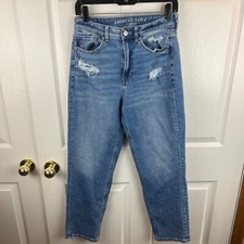 Women's American Eagle Mom Straight Jeans Stretch Distressed Size 6