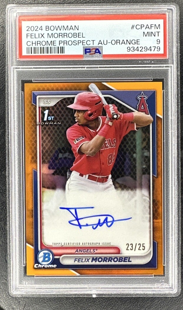2024 Bowman 1st Chrome Felix Morrobel True Orange Auto /25 Angels #CPAFM PSA 9