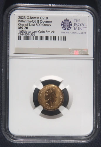 2023  QEII 1/10 OZ GOLD BRITANNIA NGC MS70 "LAST 500 STRUCK"  LOT 140313