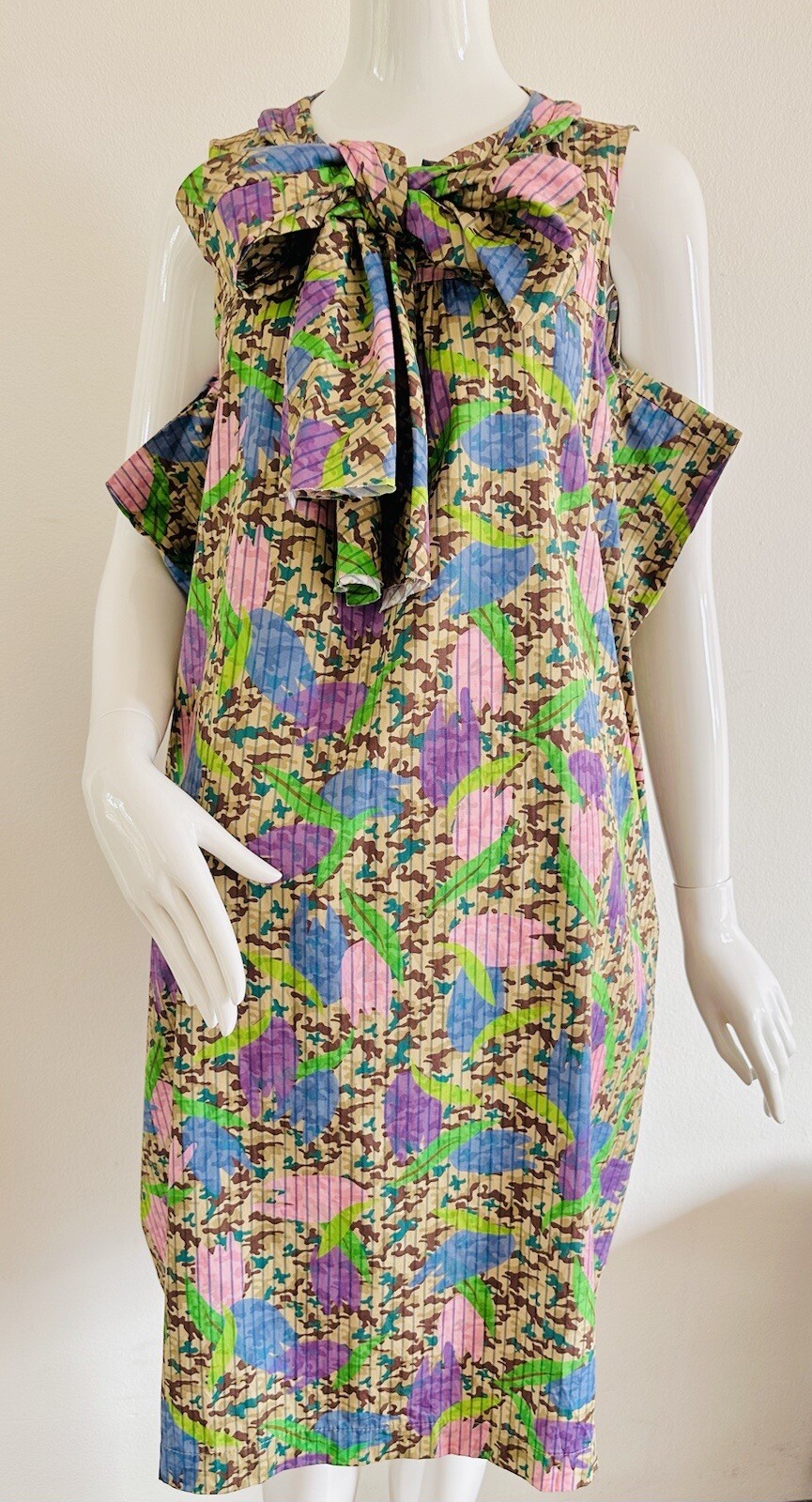 TRICOT COMME des GARÇONS Vestido Rayas Floral Algodón Lazo En Forma Rosa Azul...