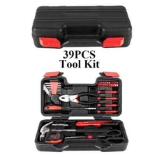 39Pcs Basic Tool Kit Household Mechanics Set Screwdriver Hammer Plier Case Red