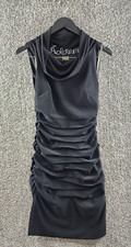 Taylor Black Cocktail Dress Ruched Sides Gathered Fabric Sleeveless Women's 2