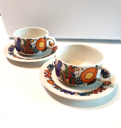 Villeroy & Boch Acapulco Espresso Coffee Small Cups and Saucers Set of 2 Birds