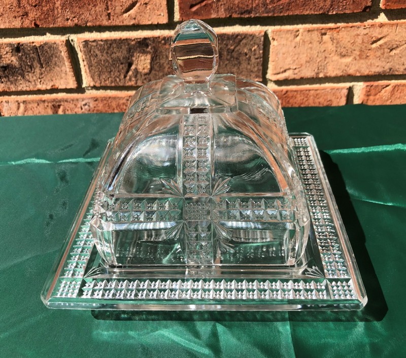 EAPG Klondike Clear Covered Square Butter Dish/Dalzell Findlay, Ohio 1898