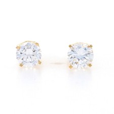 Yellow Gold Cubic Zirconia Stud Earrings - 14k Round Brilliant 1.00ctw Pierced