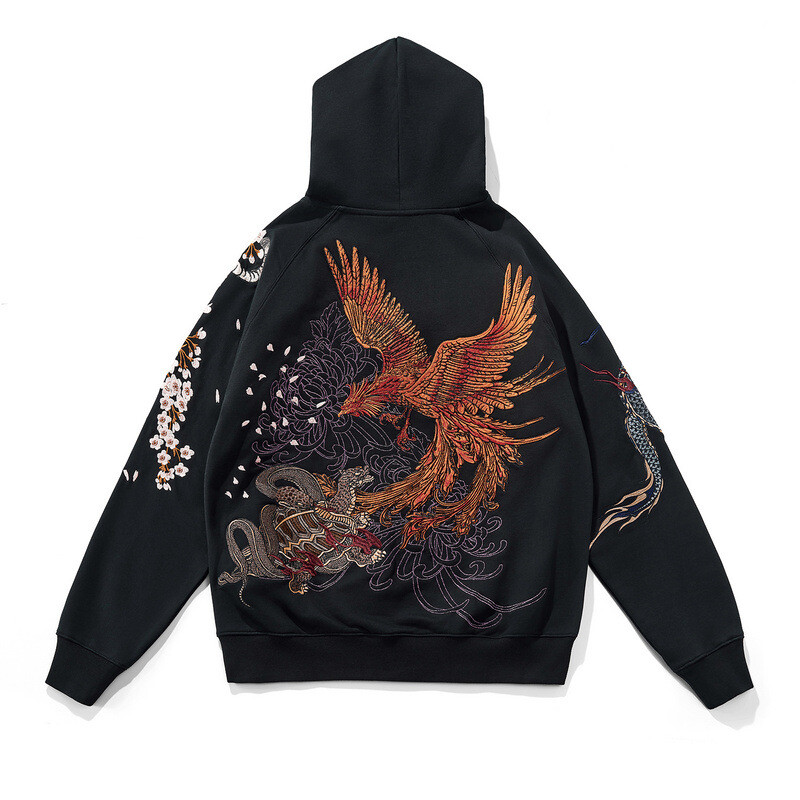 Chinese Style Velvet Autumn Embroidery Hooded Mens Hoodie Dragon Embroidery  Coat
