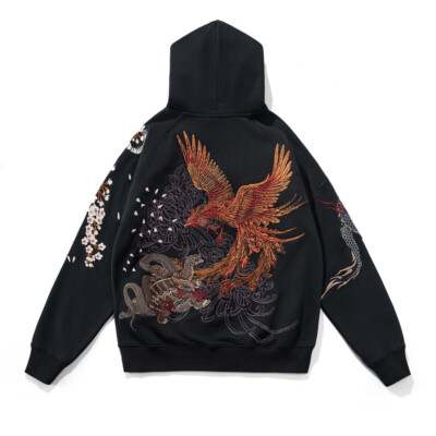 Chinese Style Velvet Autumn Embroidery Hooded Mens Hoodie Dragon