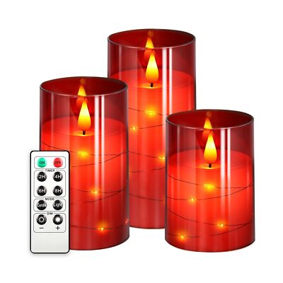 NURADA Flickering Flameless Candles: Built-in Star String Lights 3D Wick Acry...