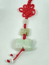 Hand Carved Natural Jade Chinese Zodiac Dog Pendant Knotted CellPhone Car Charm