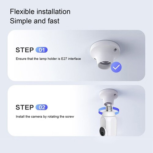 Security Camera E27 Screw Interface 3MP 1080P Motion Detection Rotatable Wir NEW - Afbeelding 5 van 12