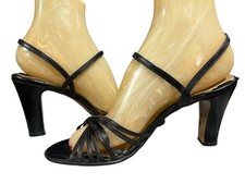 Vtg 70s Sz 8 M Black JOYCE Strappy Sandal Shoes Heels 3 1/2" Leather Upper