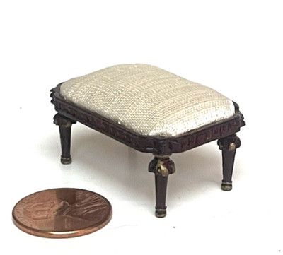 DOLLHOUSE MINIATURE EXTRA SMALL FOOT STOOL WITH A MAHOGANY FINISH