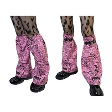 Punk Cartoon Bear Print Leg Cover Harajuku PU Strap Flared Leg Warmer Streetwear