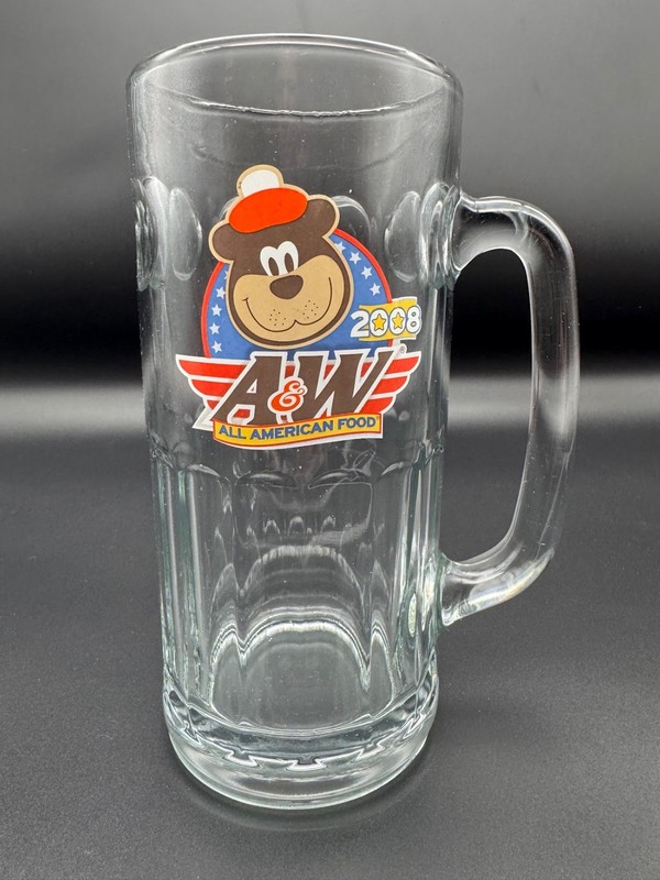 A&W 2008 All American Food Rooty Bear 7" Collectors Glass Root Beer Mug Stein