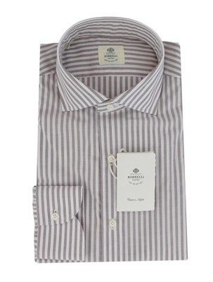Luigi Borrelli Brown Gestreiftes Baumwollhemd Slim Fit - Langarm (LB328261)