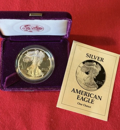 1oz 1993 P American Eagle Walking Liberty Silver Dollar Proof With COA