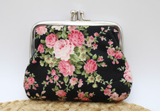 Cute Floral Retro Coin Purse, Kiss-Lock Change Wallet for Women