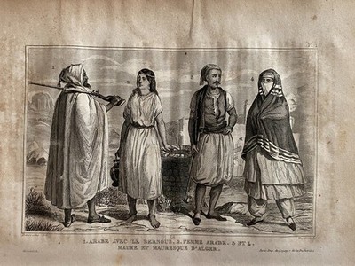 GRAVUR ''ALGERIEN - ARABER Im BURNUS - MAURISCHE Frauen Und MAURISCHE Frauen''