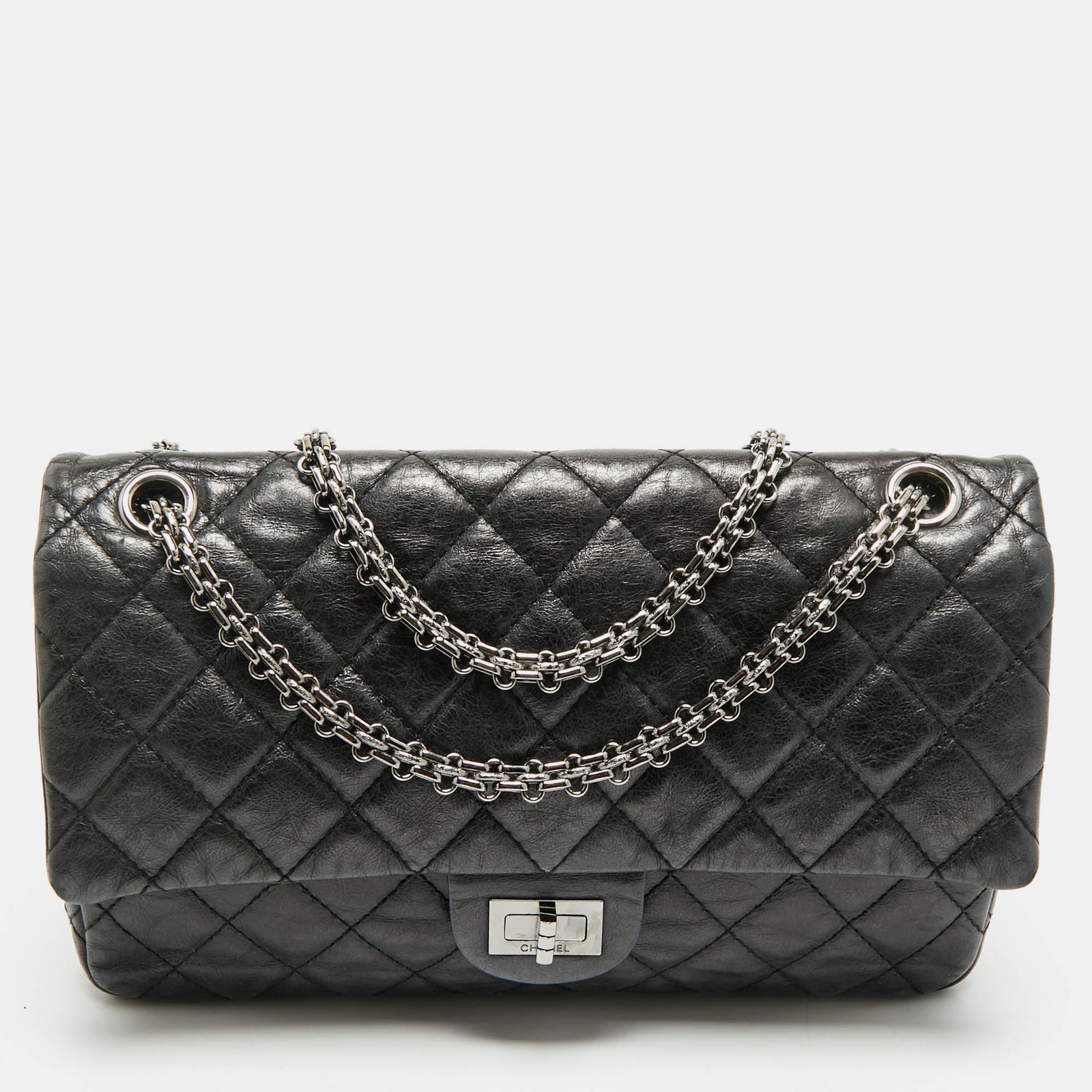 Chanel Black Quilted Aged Leather Classic Reissue 2.55 Flap Bag 226