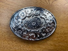 Oval Silver Tone Floral Belt Buckle 1994 