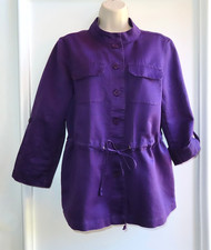 Chico  s Cotton-Linen Roll-Tab Sleeve Drawstring Waist Jacket, Purple 1 8-10 