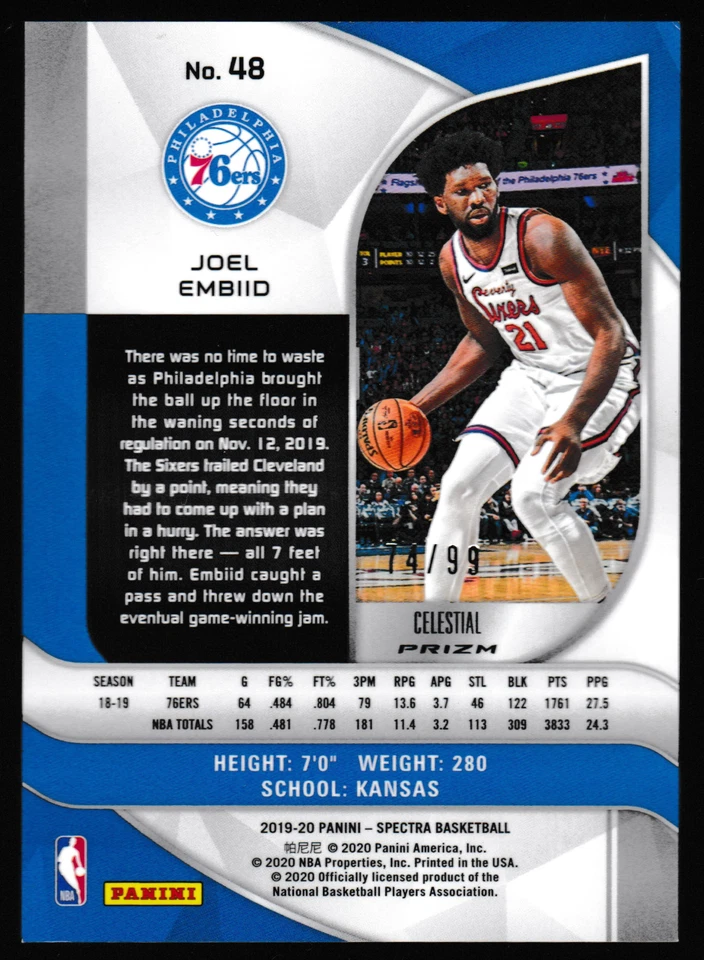 2019-20 Panini Spectra Celestial #48 Joel Embiid #d 74/99 - Image 2 of 2