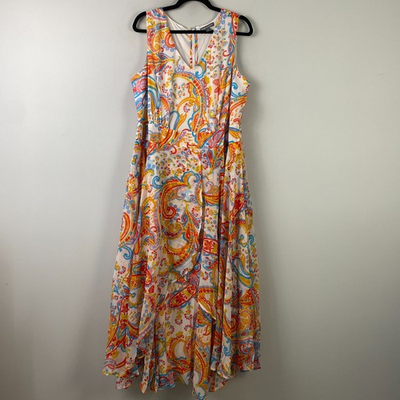 #ad Jessica London Colorful Floral Paisley Maxi Dress Size 18W Sleeveless V Neck $16.95
