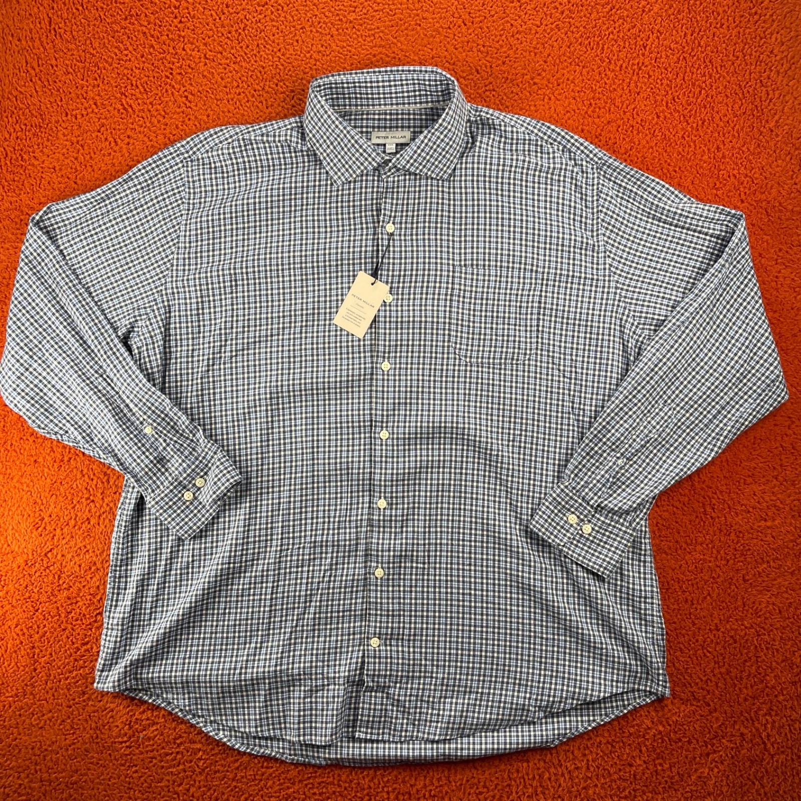 PETER MILLAR Mens XXL 2XL Welland Cotton Sport Shirt Regatta Blue Plaid $160