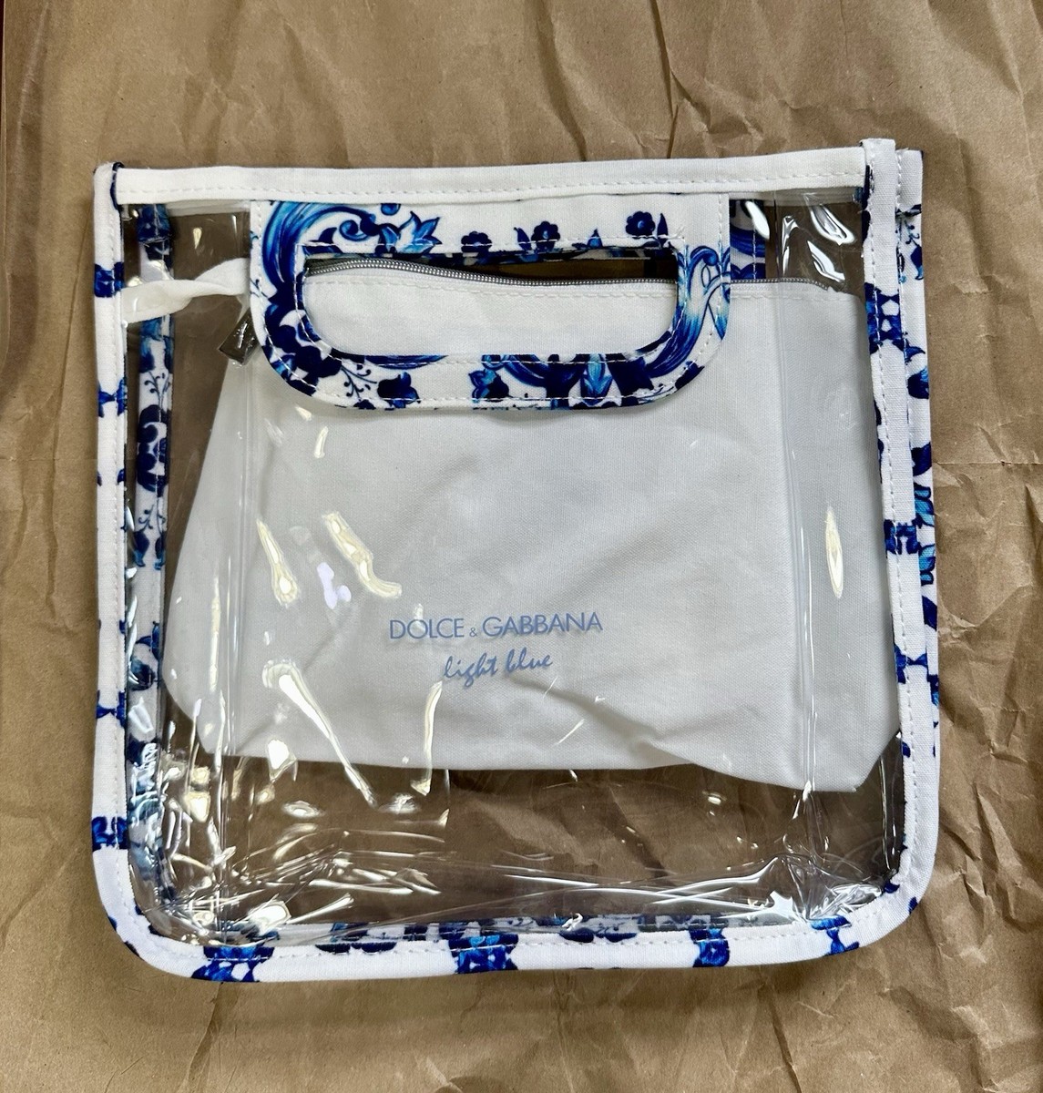 New Dolce & Gabbana Clear Bag with Blue Floral Trim and Removable