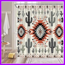 Western Aztec Cactus Shower Curtain,Southwestern Boho Tribal Geometric Ethnic...